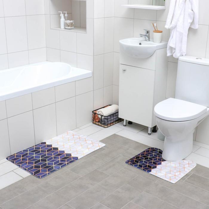 Набор ковриков для ванны и туалета Доляна «Геометрия», 2 шт: 40×45, 45×75 см