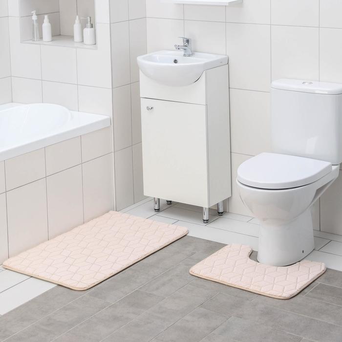 Набор ковриков для ванны и туалета Доляна «Геометрик», 2 шт: 40×50, 50×80 см, цвет молочный