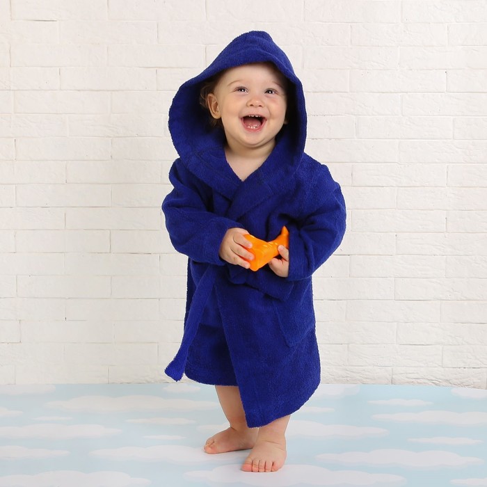 Халат махровый детский, размер 28, цвет синий, 340 г/м2 хл.100% с AIRO