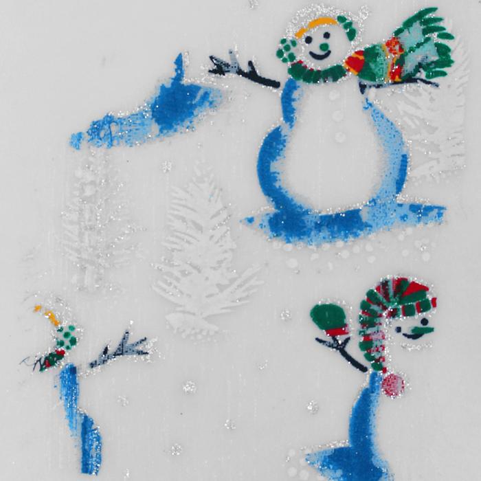 Ткань органза Снеговики голубые на лыжах, ширина 150 см