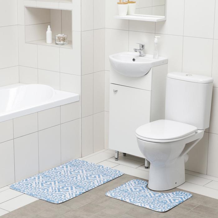 Набор ковриков для ванны и туалета Доляна «Печать», 2 шт: 50×80, 40×50 см
