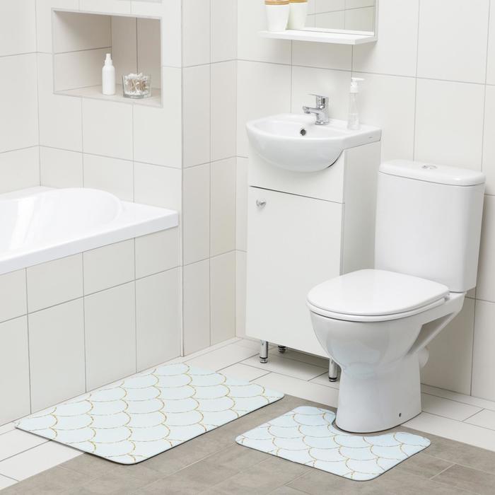 Набор ковриков для ванны и туалета Доляна «Чешуя», 2 шт: 50×80, 40×50 см