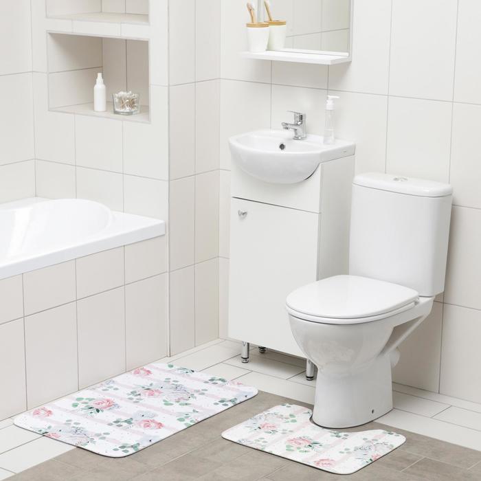 Набор ковриков для ванны и туалета Доляна «Розалия», 2 шт: 50×80, 40×50 см
