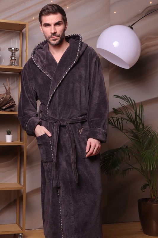 Мужской бамбуковый халат с капюшоном Zevs (Антрацит)