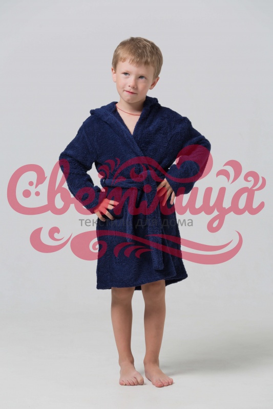 Детский классический махровый халат (Темно-синий)